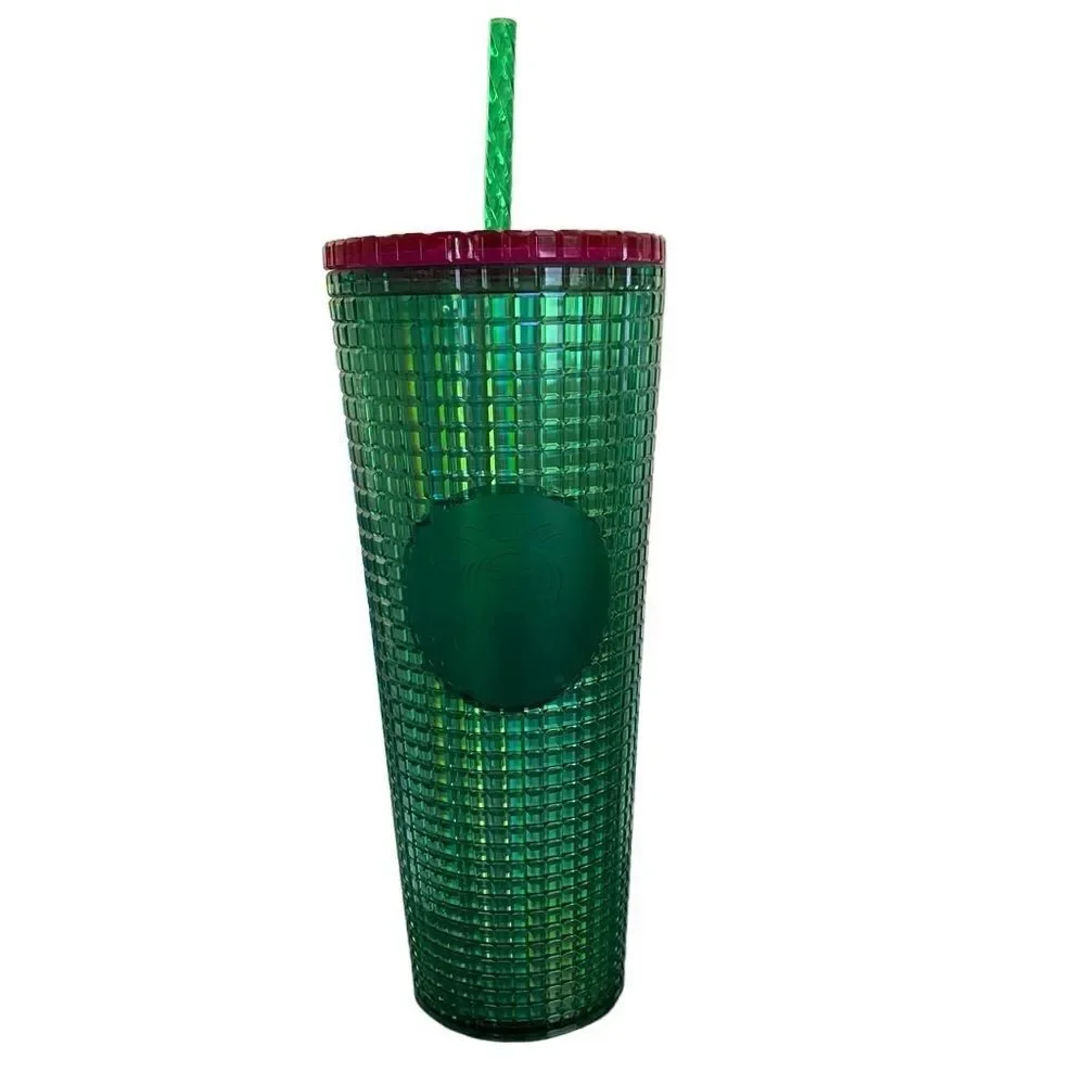 STARBUCKS Spring 2023 Watermelon Grid Green Pink Lid 24 OZ. Tumbler NWOT